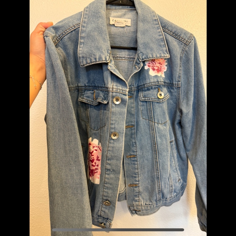 Denim Jacket with Floral Patches